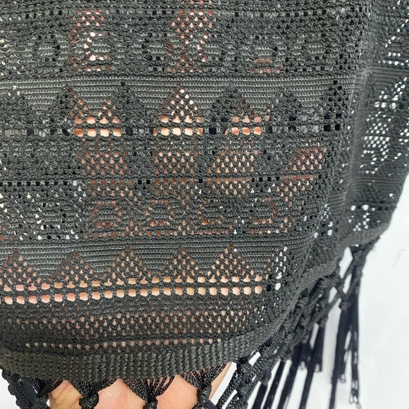 Black Lace Top Size Large with Fringe See Through Not Lined  By One Star - Picture 6 of 9